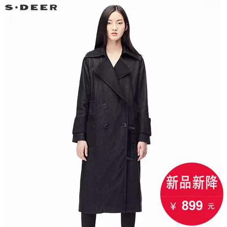 sdeer圣迪奥秋帅气字母复古水洗牛仔长款风衣外套女S17381853图片
