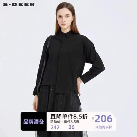 sdeer圣迪奥女装休闲翻领暗门襟不规则长袖衬衫S21180522商品大图