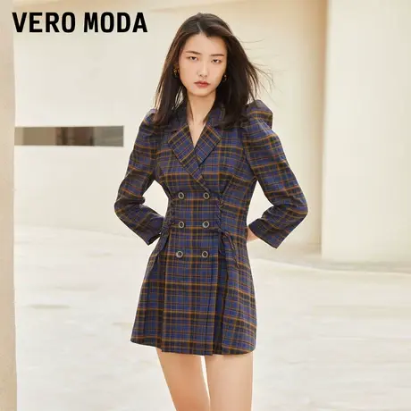 Vero Moda奥莱连衣裙秋冬清仓双排职场气质复古棋盘格纹印花裙女图片