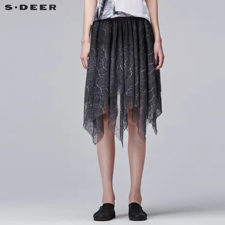 s.deer【商场同款】圣迪奥不规则摆网纱休闲装饰半身裙S17281341图片