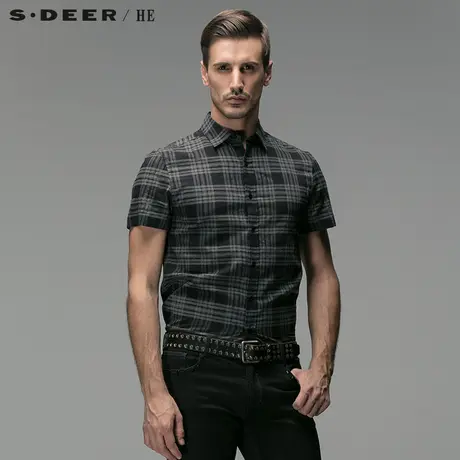 【惠】 sdeerhe圣迪奥黑灰格纹商务休闲衬衫H14270421图片