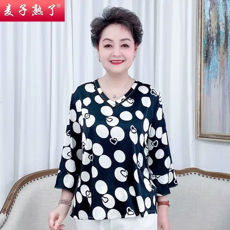 妈妈春装2022新款洋气小衫休闲打底T恤50岁40上衣中老年人女装春图片