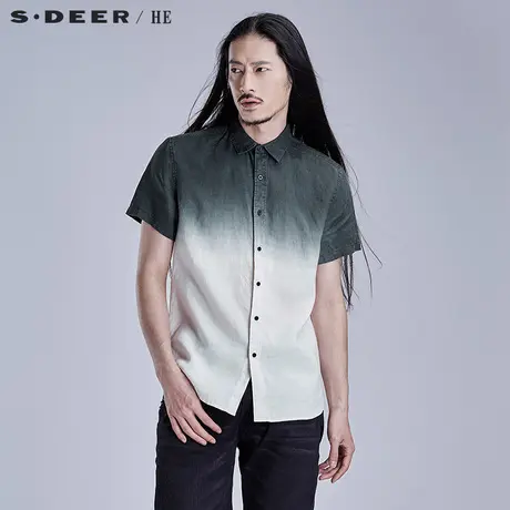 S.Deer/He【惠】 圣迪奥清爽文艺渐染男士短袖衬衫H14270429图片