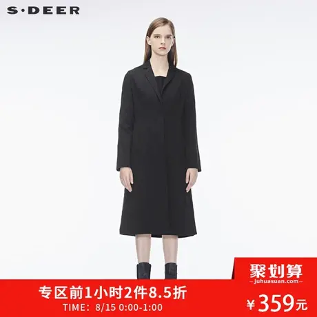 sdeer圣迪奥秋冬女装复古闪银纯黑绣花长款风衣外套S17381831图片