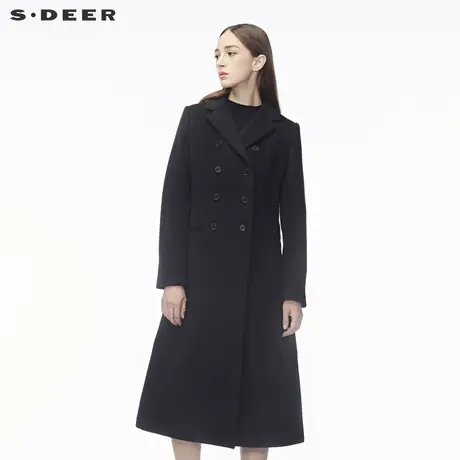 sdeer圣迪奥2018冬装双排扣收腰廓形长款羊毛毛呢大衣女S18481896图片