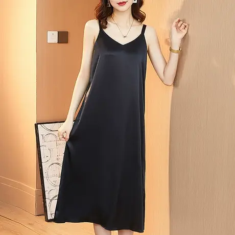 夏季中长款吊带裙丝绸缎面女西装内搭打底裙丝质背心防透连衣裙子图片