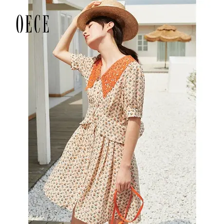 Oece春夏新款女装清新法式小碎花蕾丝连衣裙气质女神裙子图片