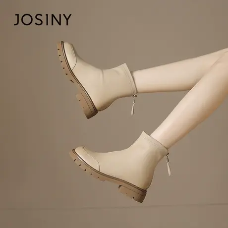 Josiny/卓诗尼时装靴2023秋冬新款休闲瘦瘦靴短筒低跟切尔西女靴图片