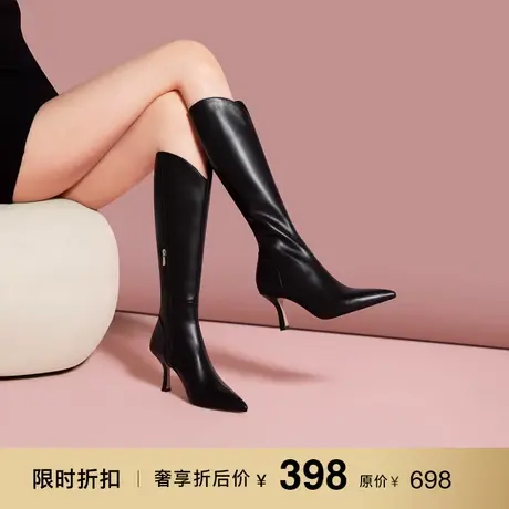 熙漫2023秋冬新款时尚流行大筒围高跟靴子细跟尖头显瘦及膝长靴女商品大图