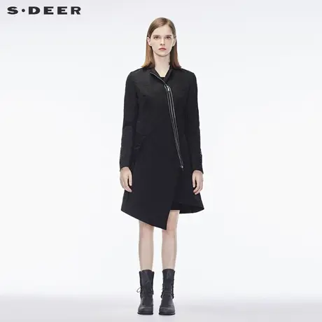 sdeer圣迪奥秋装女金属感斜襟A廓不规则摆贴袋长外套S17381846图片