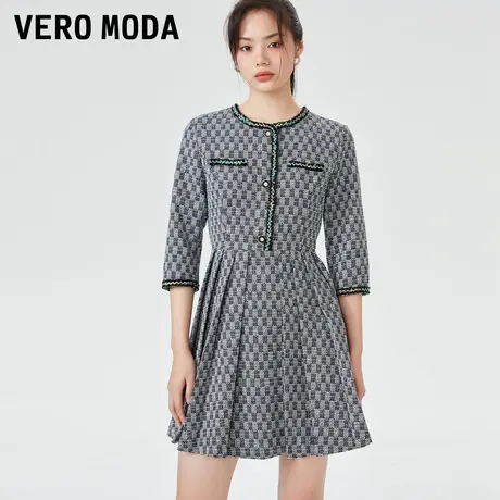 Vero Moda奥莱连衣裙子冬季清仓收腰七分袖小香风百褶裙百搭女图片