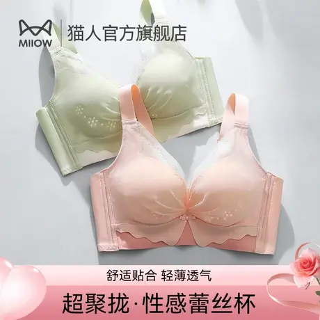 猫人小胸聚拢显大内衣女无钢圈收副乳防下垂上托蕾丝性感薄款文胸商品大图