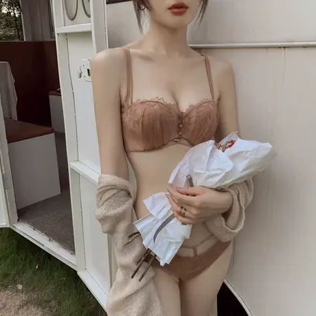 蕾丝小胸聚拢性感内衣女荷韵阁柔软薄款上托收副乳无钢圈文胸套装图片