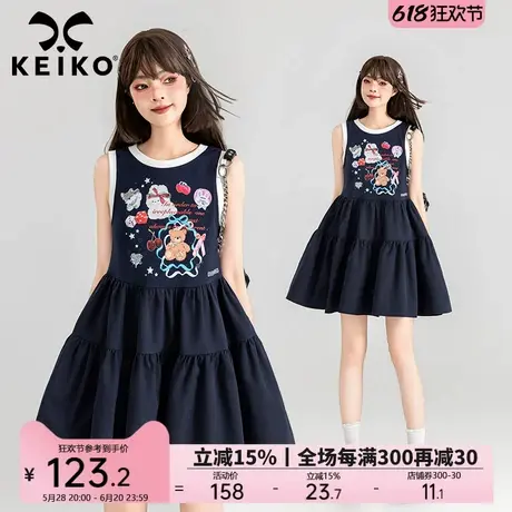 KEIKO 少年感减龄无袖背心裙25夏季卡通印花小个子显瘦a字短裙子图片