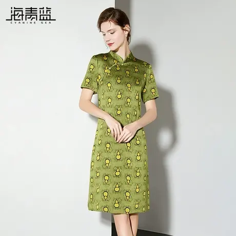 海青蓝 蕾丝短袖立领连衣裙夏女2025新款女装轻熟小众不撞款裙子图片