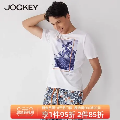 Jockey夏季男士t恤短袖宽松莫代尔休闲印花圆领修身薄款运动tee图片
