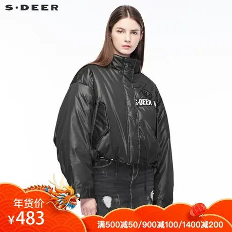 sdeer 圣迪奥撞色英文个性装饰创意抽绳下摆立领羽绒服S18482443商品大图