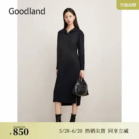 Goodland美地2024冬季新款羊毛翻领假两件针织连衣裙图片