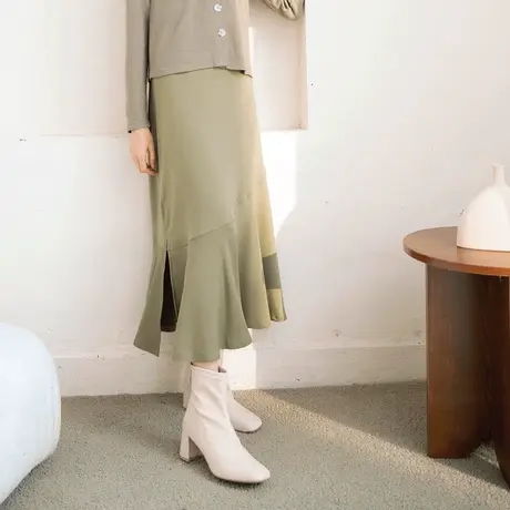 桔熊春秋季通勤舒适垂坠感修身开衩鱼尾长裙子女胖妹妹大码CA2677图片