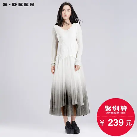 sdeer圣迪奥女装2018春装针织渐变网纱拼接长袖连衣裙S16181241图片