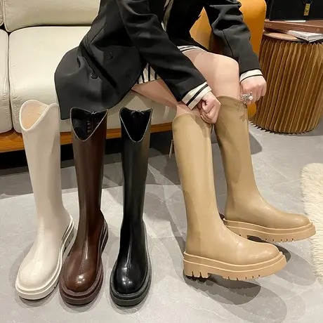 长筒靴女2024秋季新款小个子厚底马丁靴不过膝高筒长靴显瘦骑士靴商品大图