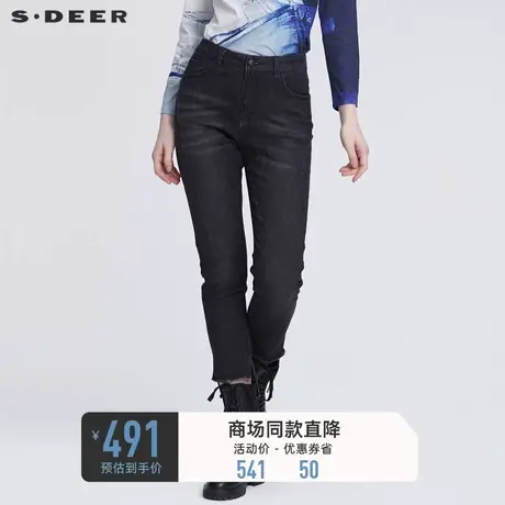 sdeer圣迪奥女装做旧插袋毛边不规则牛仔长裤S22180811图片