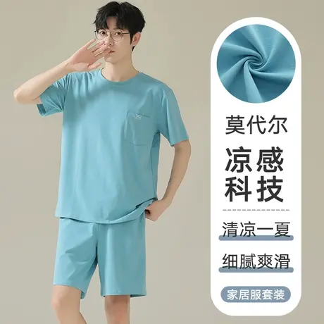 睡衣男士夏季莫代尔冰丝短袖短裤凉感夏天薄男款家居服套装可外穿商品大图