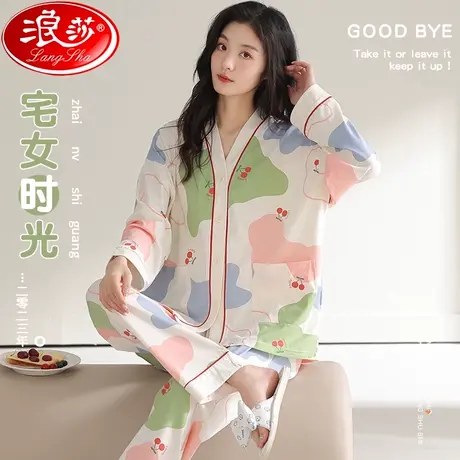 睡衣女士春秋款纯棉长袖2023新款秋天大码薄款可外穿家居服套装QS商品大图