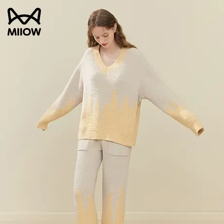 猫人渐变半边绒家居服加厚冬天可外穿睡衣女款2023新款秋冬套装图片