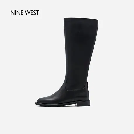 Nine West/玖熙真皮百搭不过膝长筒靴2023冬新款侧拉链显瘦时装靴图片