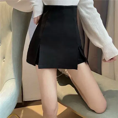 秋冬季黑色开叉半身裙女2024春款新款a字短裙西装包臀裙子设计感图片