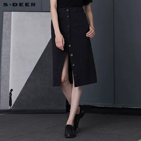 sdeer圣迪奥女装夏季休闲纽扣微弹a字OL半身裙S20261109图片
