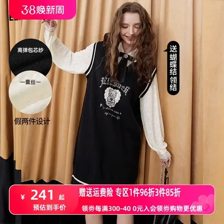 【送领结】妖精的口袋假两件长袖连衣裙女2023秋季新款学院风裙子图片