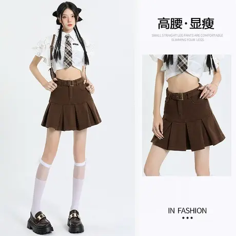 唐狮2025春季新款半身裙牛仔短裙女A字复古包臀百搭显瘦百褶裙GT图片
