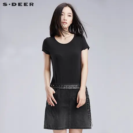 sdeer圣迪奥女酷黑拼接连衣裙S16281205图片