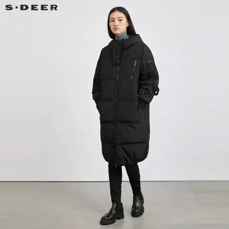 【直播间专属】sdeer圣迪奥连帽抽绳不规则长款羽绒服S214Z2401图片