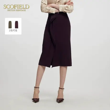 Scofield女装干练高腰H型中长款半身裙飞边装饰2025夏季新品图片