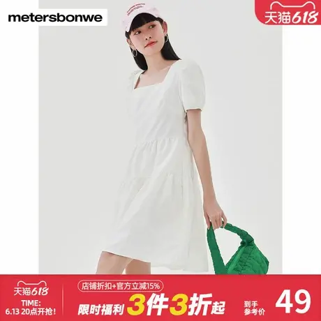美特斯邦威女复古方领连衣裙春夏季简约舒适优雅百搭时尚长款裙子图片