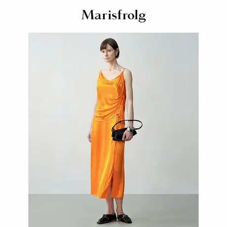 【新能量色彩】Marisfrolg玛丝菲尔2025秋新款琥珀亮橙过膝半裙图片