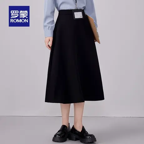 罗蒙女士气质半身裙2025秋季新款简约百搭A字中长裙职场风伞裙女图片