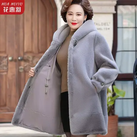 妈妈冬季中长款仿貂绒大衣中年女宽松洋气外套中老年女装皮草棉衣商品大图