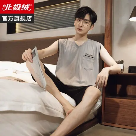 莫代尔睡衣男款夏季2023新款无袖凉感背心青年大码男士家居服套装商品大图