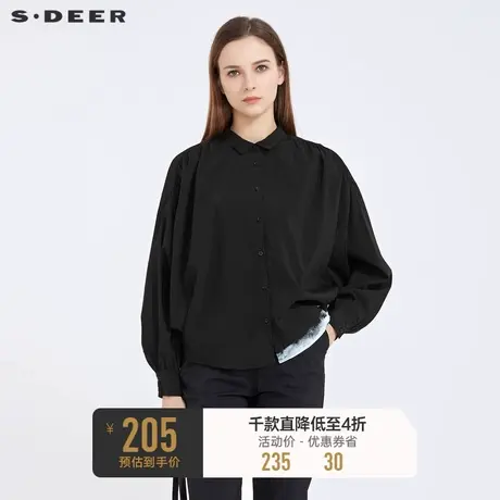 sdeer圣迪奥女装秋装翻领撞色印花宽松长袖衬衫S21180509商品大图
