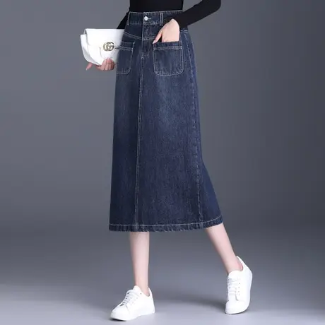 时尚牛仔裙半身裙女2023新款秋季高腰显瘦包臀裙百搭中长休闲筒裙图片