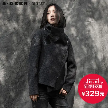 sdeer圣迪奥现代几何拼皮毛呢外套S14482252图片