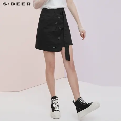 sdeer圣迪奥夏腰带纽扣不对称字母印花A字短裙S21261303图片