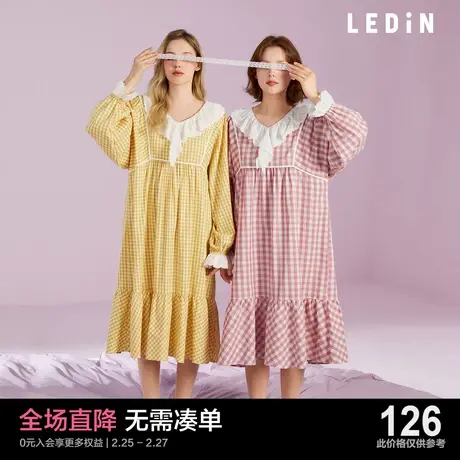 深夜徐老师同款乐町春秋睡裙女田园风格子连体裙睡衣可外穿家居服图片