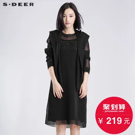 sdeer圣迪奥女装秋装酷帅街头字母网眼两件套长袖连衣裙S16381230图片