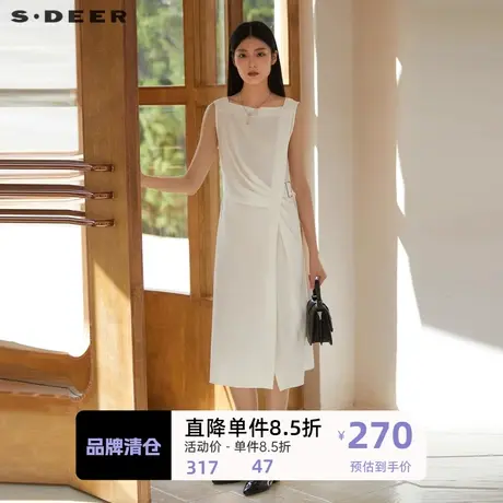 sdeer圣迪奥女装OL风优雅圆领收腰无袖连衣裙S223Z120L图片