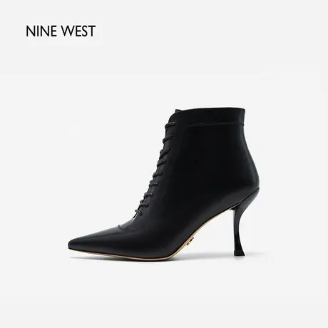 Nine West/玖熙深口系带气质短靴2023冬新款尖头显瘦时装靴女单靴图片